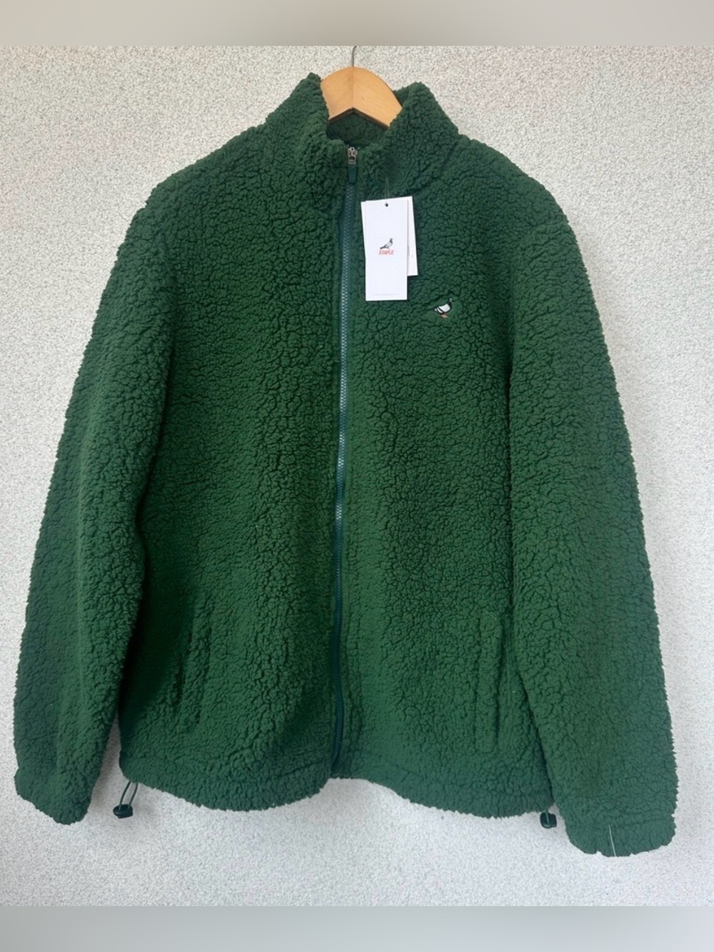 Staple Pigeon Sherpa Fleece Jacket Green Full Zip Teddy Coat, Large 
NWT